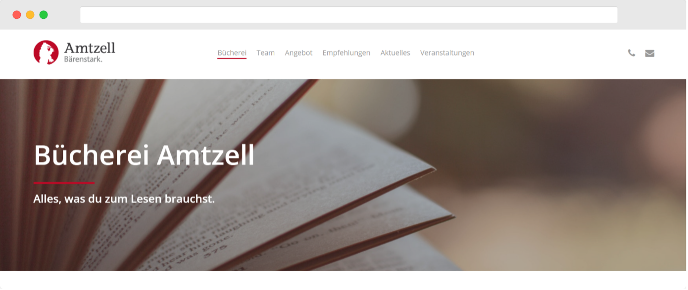 Webseite Bücherei Amtzell Screenshot Startseite