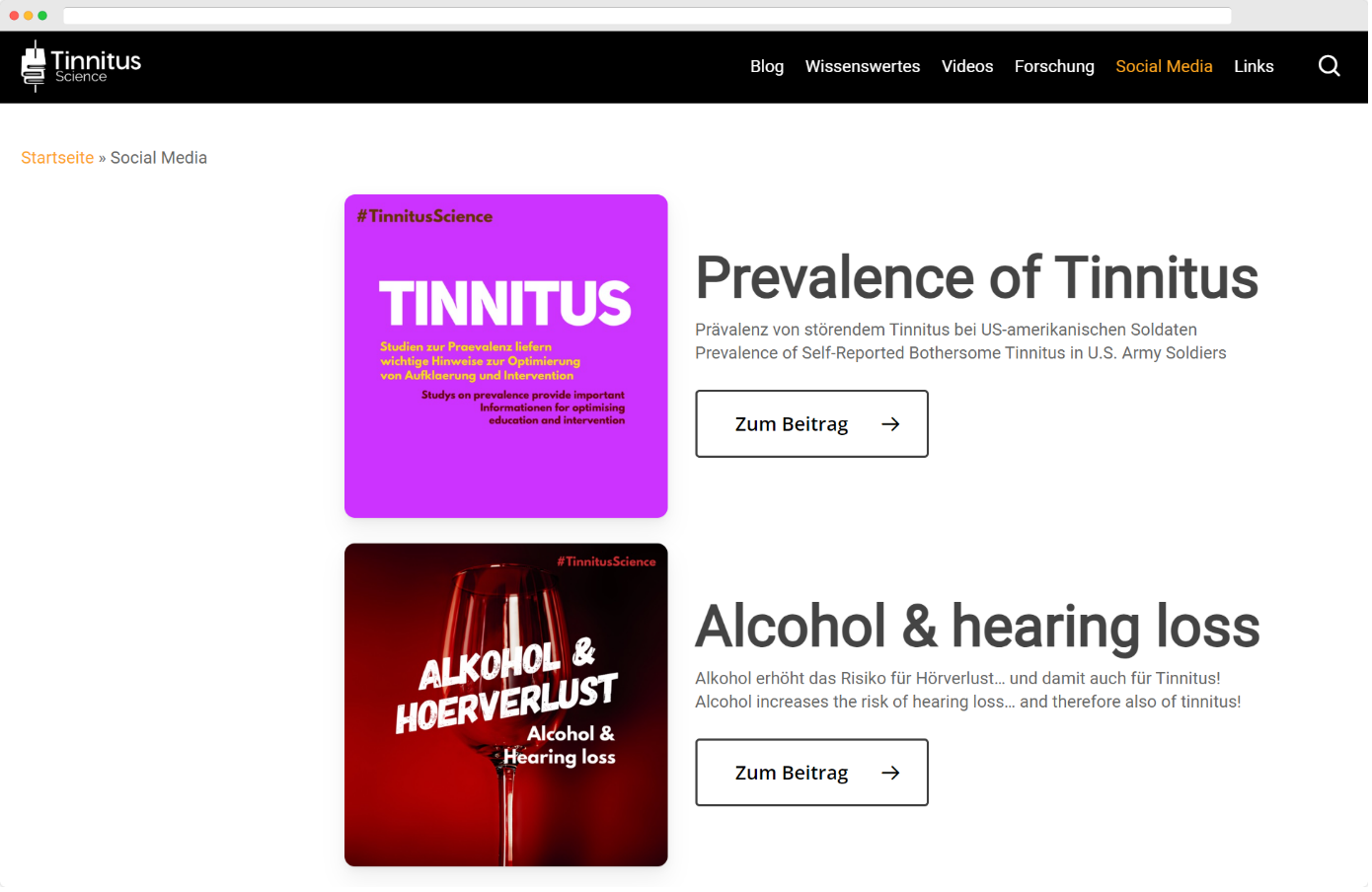 Tinnitus Science Screenshot Social Media