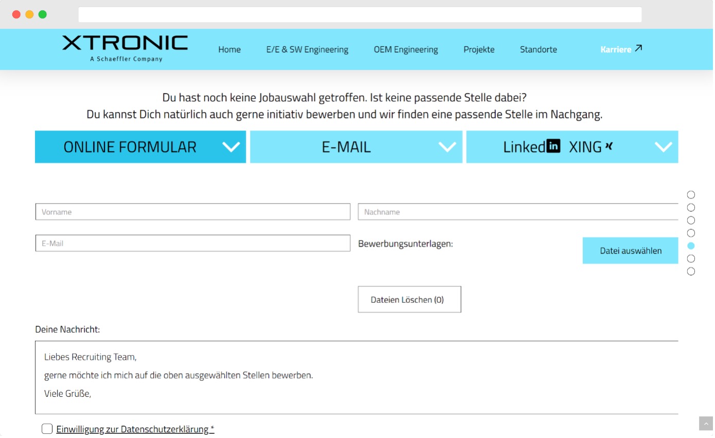 XTRONIC Karriereseite Screenshot