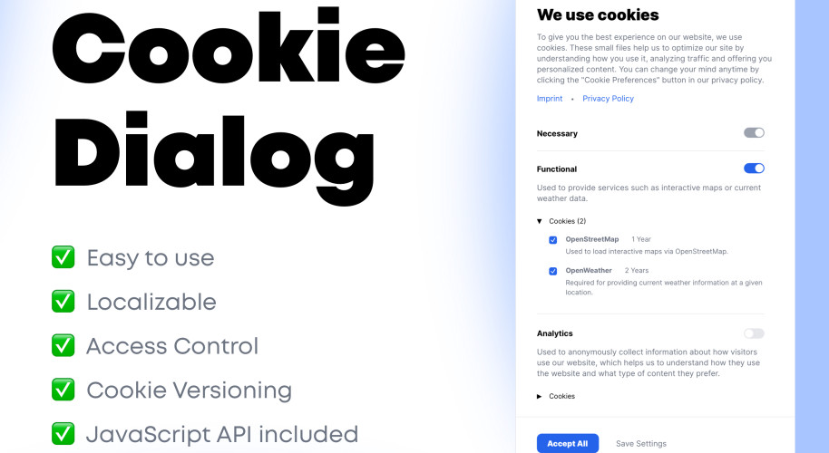 Cookie Dialog: Open Source Statamic Addon von emplify software GmbH